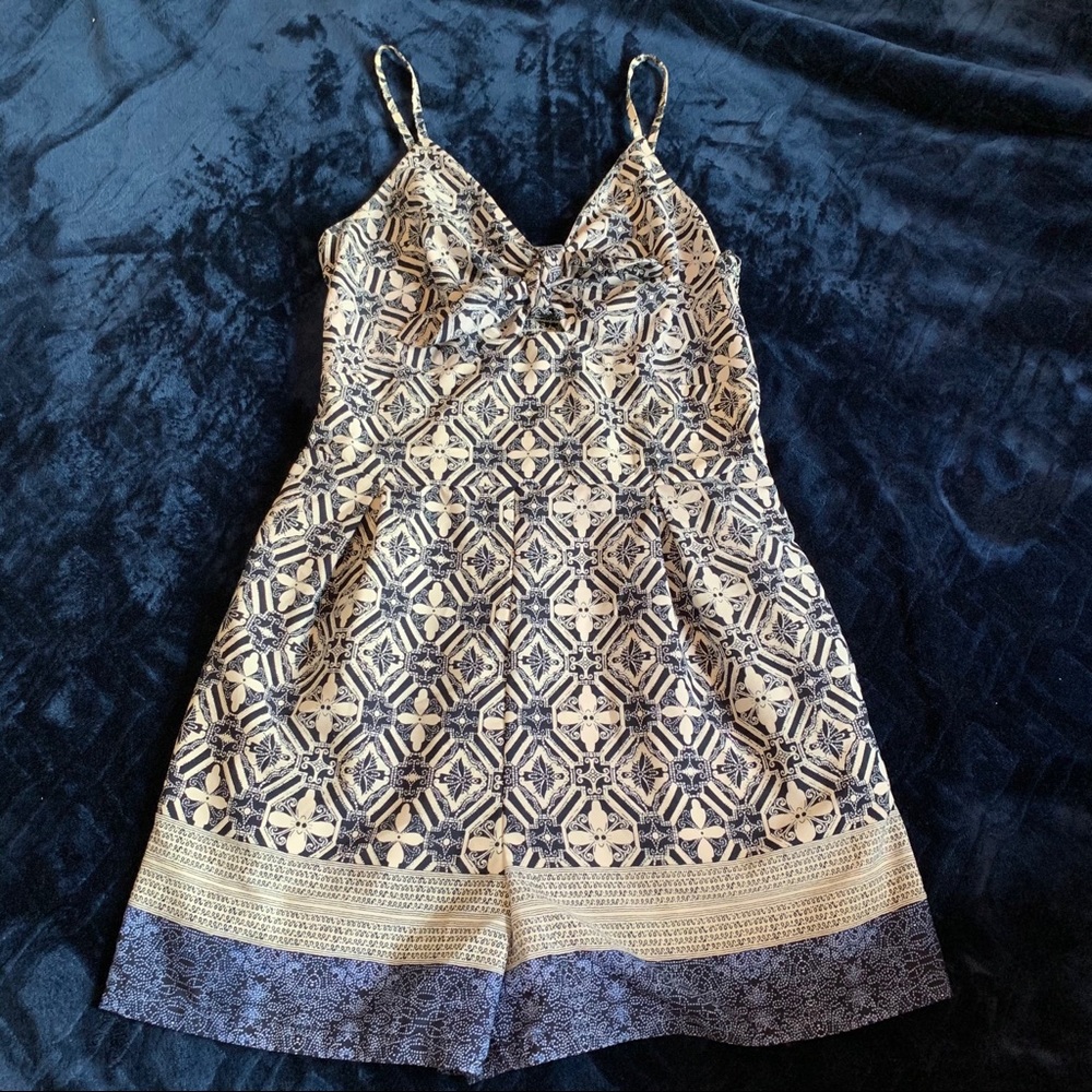 Navy blue white romper medium shorts tank top